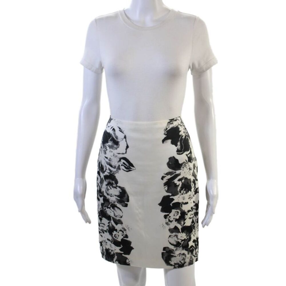 Zara Basic Womens Floral Print Back Slit Mini Skirt Black White Size Small